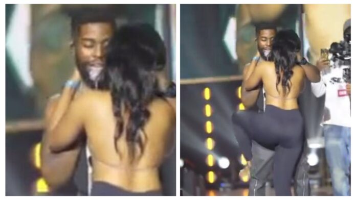 GRINDING VIDEO: Ya Levis Dalwear dancing romantically with Ugandan women on stage at Kampala Selena Hotel as they bent down