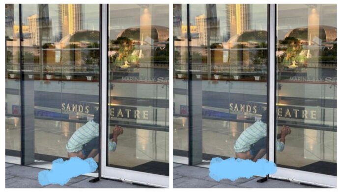 PHOTO: Illegal immigrant defecating at the entrance of Sands Theatre in Singapore goes viral