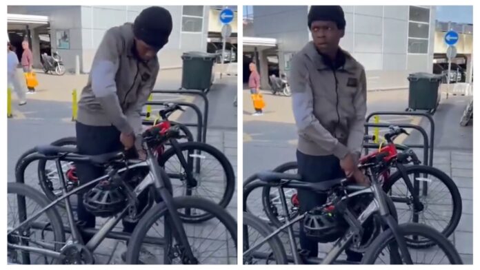 VIDEO: Young black boy seen trying to steal a bike in front of Waitrose and Partners in Cobham