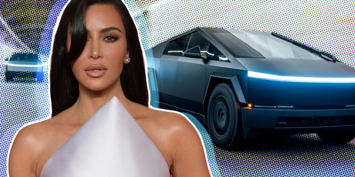 Kim Kardashian cybertruck and abstract background