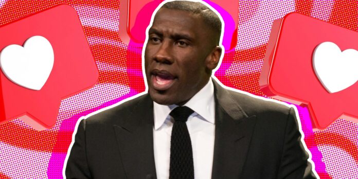 Shannon Sharpe with Instagram heart likes in the background