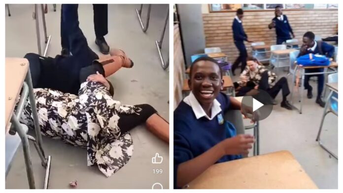 VIDEO: Clearer video shows moment white teacher started beating up black learner boy as she pinned him on classroom floor in viral footage at HTS WELKOM THS