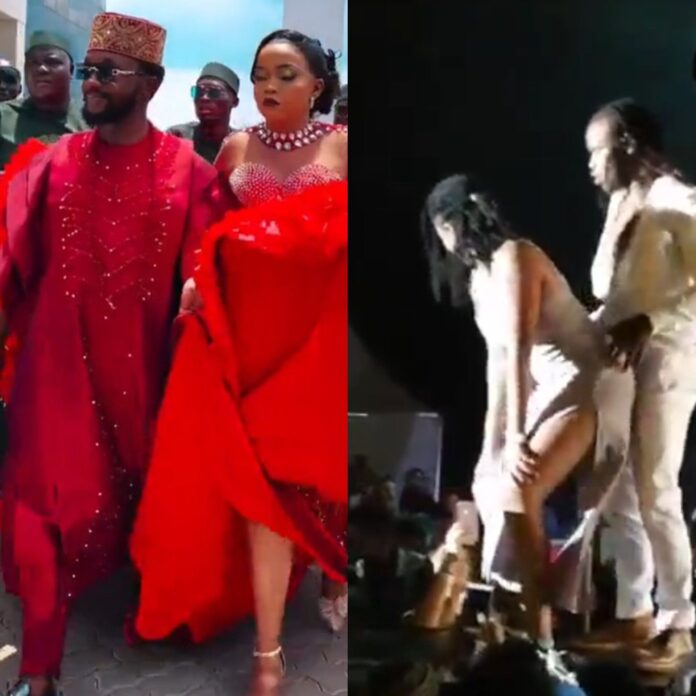 VIDEO: Tailor, Bolo Bespoke’s wife, Mis Mueni, dancing sexually on stage while rocking on Timmy TDat in missionary style before her laving traditional wedding in Machakos, Nyanza