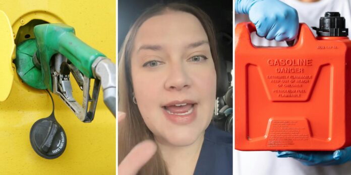 ‘Now I will need a pre-buy checklist’: Woman runs out of gas and uses red, plastic bin to refill. There’s just one problem with her new car