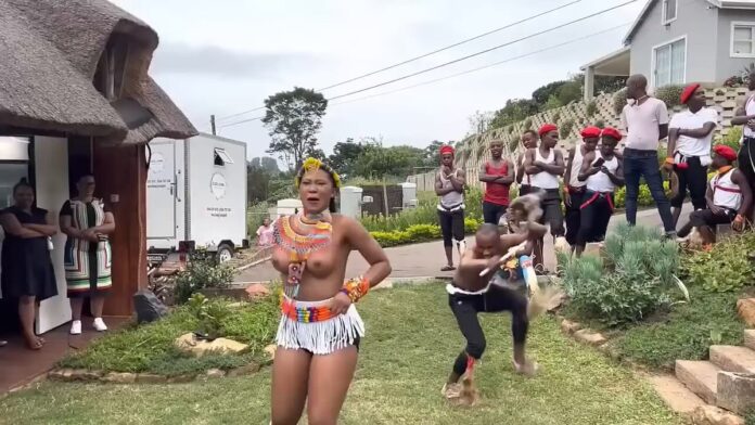 South African Zulu Girl Dancing Around Shaking Her Standing Boobs