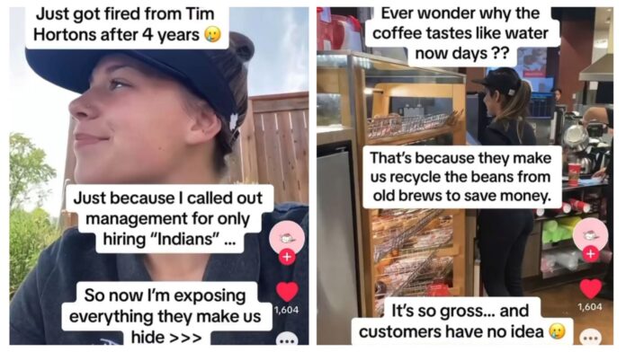 VIDEO: Tiktok Employee, Amyia Davis, got fired after she asked Tim Hortons management why they are hiring only Indians after being made to recycle the beans from old brews to make coffee